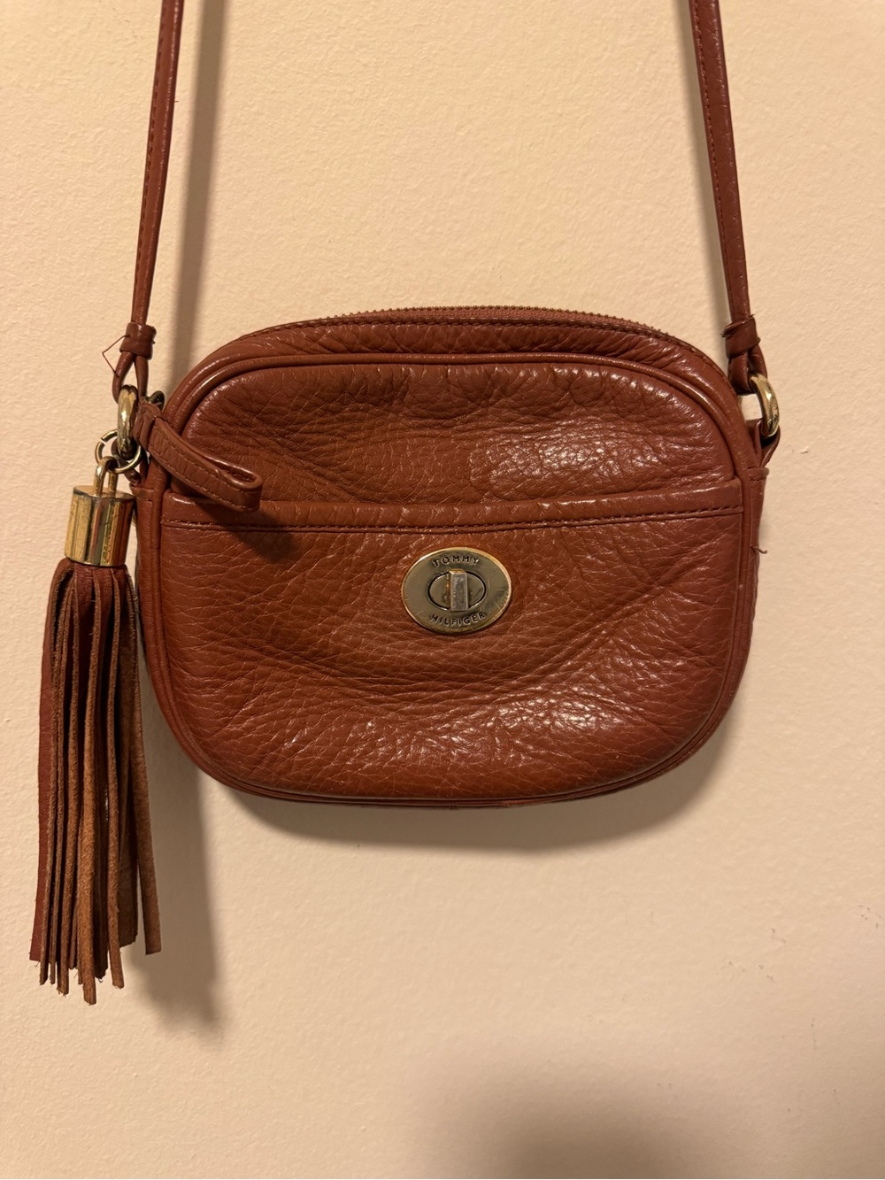 Tommy Hilfiger Brown Pebble Leather Crossbody with Tassel